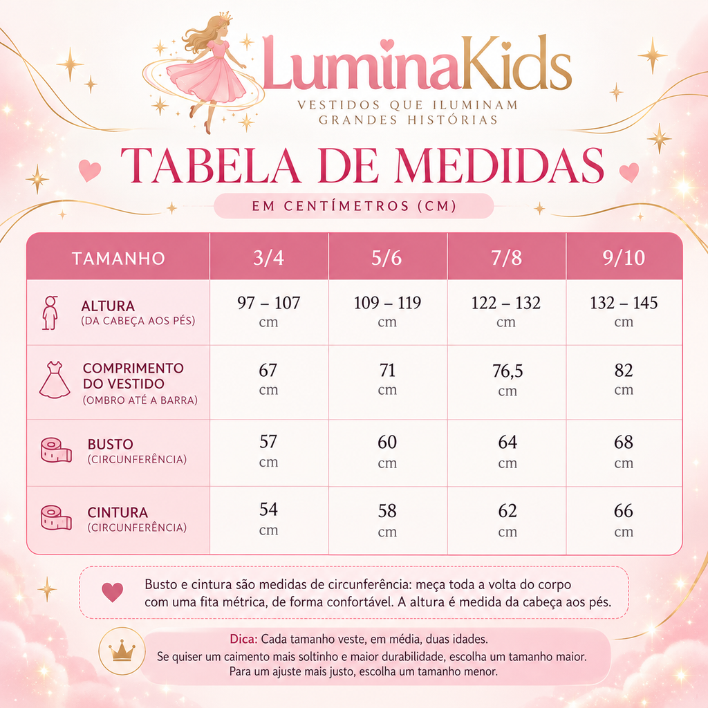 Tabela de medidas Lumina Kids